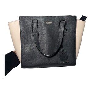 Kate Spade New York Handbag Womens Tote Black Beige Structured Colorblock Logo